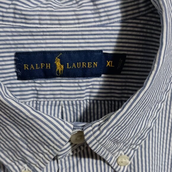 Ralph Lauren Men's Short Sleeve Button Down Shirt Size XL Blue White Pinstripe - Picture 4 of 11